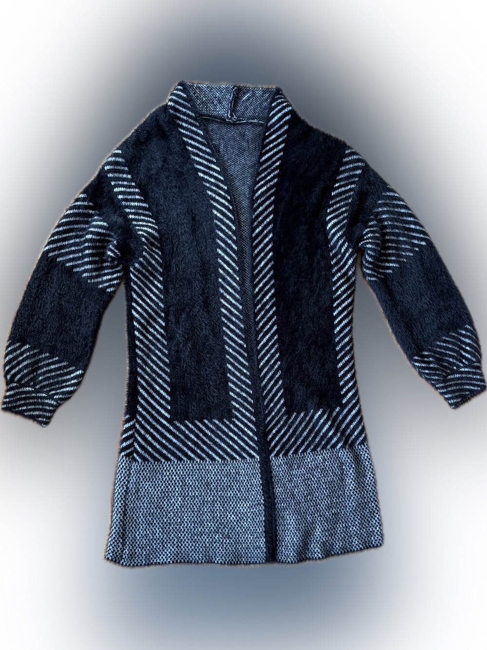 Soviet Vibes Women’s Black & White Open-Front Patterned Cardigan